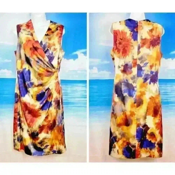 Unbranded Dresses & Skirts - MULTI COLOR Womans FLORAL Dress Fitted LINED Back Zip SILK size 8-10 Med